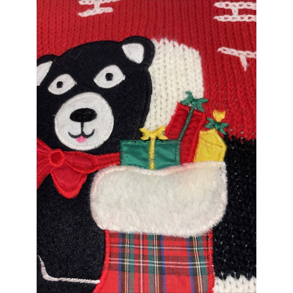 Vintage Santa Bear Sz Med Ugly Christmas Cream Acrylic Chunky Fun Sweater Korea - Picture 8 of 8